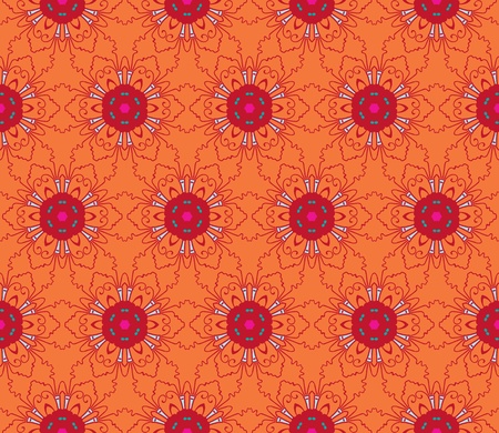 Seamless and elegant Baroque pattern with flowers in orange, pink, red, greenのイラスト素材