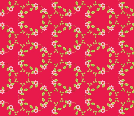 Dark pink pattern design with seamless twigs, leaves and small flowers in pink and orange gradientのイラスト素材