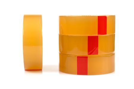 Natural packing tape on white backgroundの写真素材