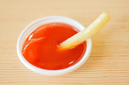 Close Up Of French Fries And Ketchupの写真素材