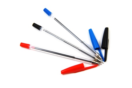 Close up color pens on white background の写真素材