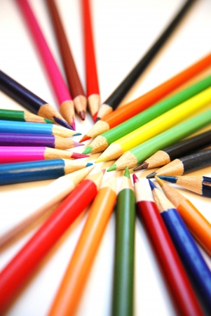 Multi-coloured pencils on white background, Back to schoolの写真素材