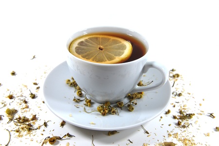 Tea with lemon in the white cupの写真素材