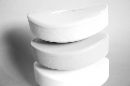                 Stack of white soap               の写真素材