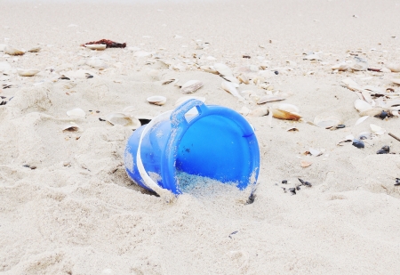 basket on the beachの写真素材