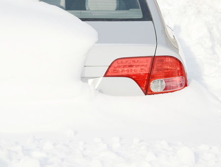 headlight car with snowの写真素材