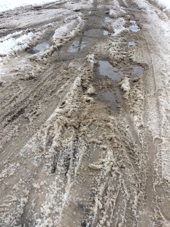 Tire tracks in snowの写真素材