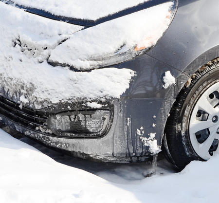 headlight car with snowの写真素材