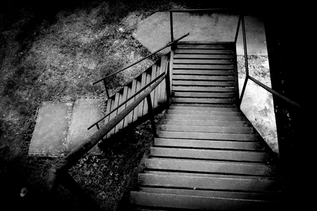 Rusty stairs at The death railway bridge in Kanchanaburiの写真素材