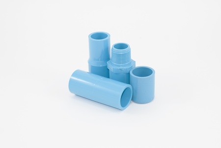 Group Of Blue PVC Pipe Connections in studioの写真素材