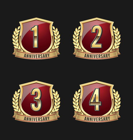 Gold and Red Anniversary Badge 1st, 2nd, 3rd, 4th Yearsのイラスト素材