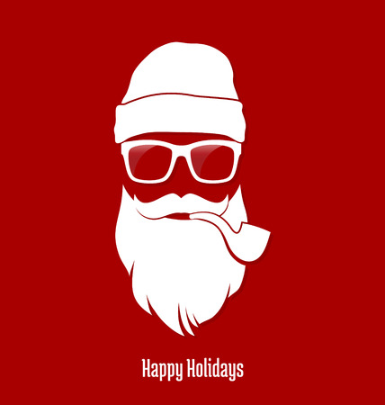 Hipster Santa Claus, Party, Greeting Card, Banner, Sticker, Hipster Style. Pipe.のイラスト素材