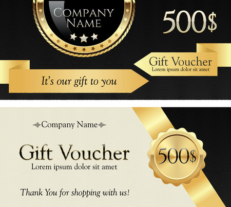 Gift Voucher. Gold Ribbon and Badge on an Elegant Background.のイラスト素材