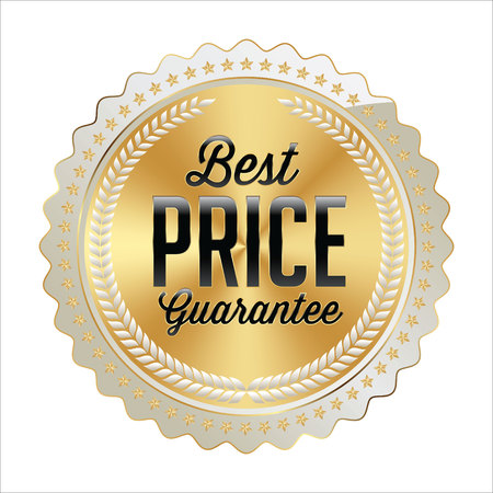 Badge Gold with White and Black. Shiny Luxury Badge on White Background. Best Price.のイラスト素材