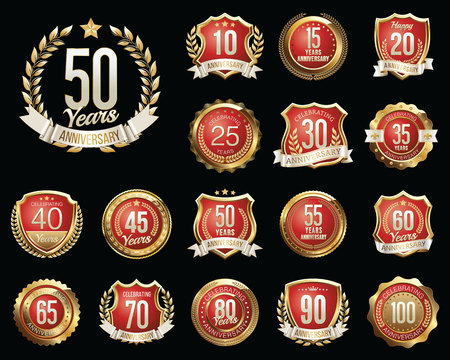 Set of Golden Anniversary Badges. Set of Golden Anniversary Signs.のイラスト素材