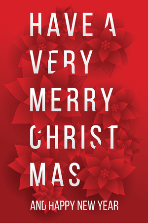 Merry Christmas. Card. Happy New Year. Red Background. Christmas Flowers.のイラスト素材