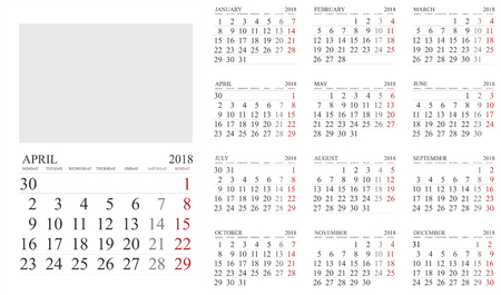 Calendar. 2018 Calendar. Vector print template.のイラスト素材