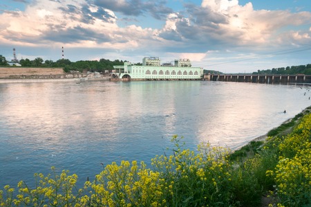 Summer landscape with a view of the Volkhov hydroelectric statioのeditorial素材