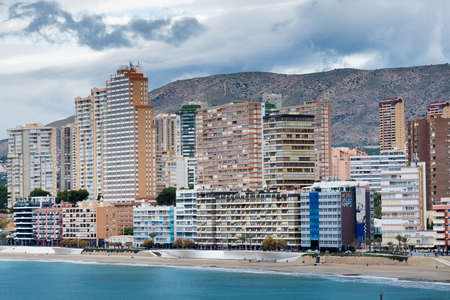 Unique Spanish resort town with skyscrapers on the Mediterranean coast. Benidorm. Spain