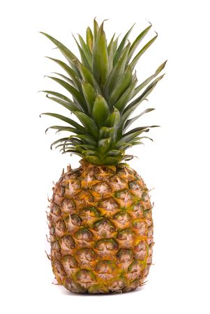 A whole pineapple isolated on a white backgroundの写真素材
