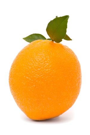 Ripe orange with leaves isolated on a white backgroundの写真素材