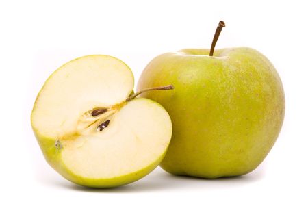 Green ripe apple isolated on white backgroundの写真素材