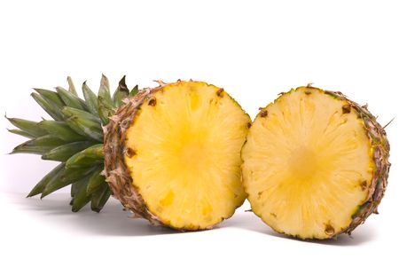 Sliced Pineapple on a white backgroundの写真素材