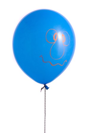 Blue balloon with smile on white backgroundの写真素材