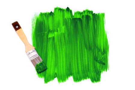 Green paint brushの写真素材