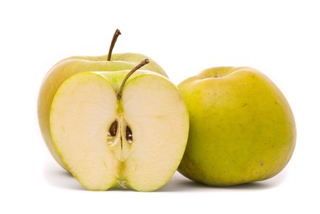 Green ripe apple isolated on white backgroundの写真素材