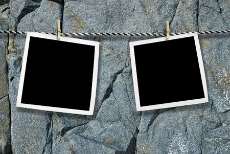 vintage photos on a ropeの写真素材