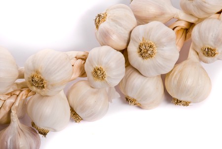 Garlic on white with soft shadowの写真素材
