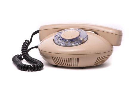 Old phone isolated on white backgroundの写真素材