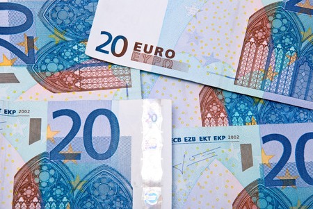 Twenty Euro banknotes backgroundの写真素材