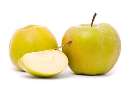 Green ripe apple isolated on white backgroundの写真素材