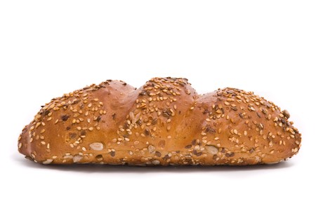 Single fresh bun on a white backgroundの写真素材