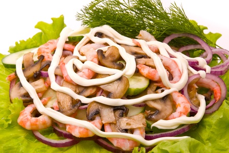 Salad from shrimps with field mushrooms の写真素材