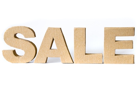 Cardboard font. SALE on white background.の写真素材