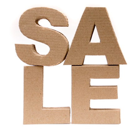 Cardboard font. SALE on white background.の写真素材