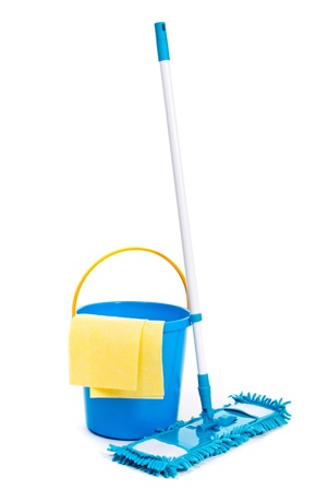 Mop and bucket. Isolated on white background の写真素材