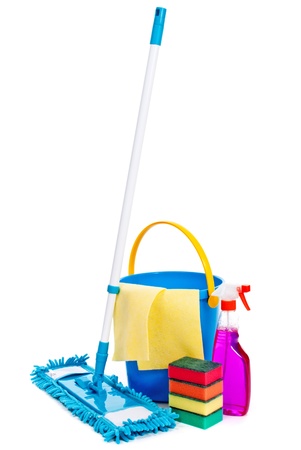 Mop and bucket. Isolated on white backgroundの写真素材