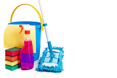 Mop and bucket. Isolated on white backgroundの写真素材