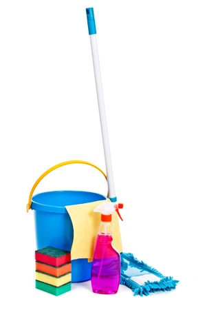 Mop and bucket. Isolated on white backgroundの写真素材