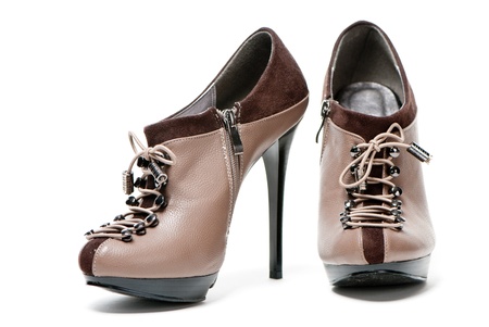 Elegant woman shoes on white backgroundの写真素材
