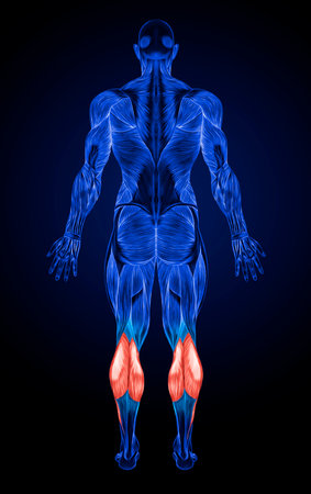 Concept or conceptual 3D human man anatomy or anatomical and muscle isolated on blue backgroundの写真素材