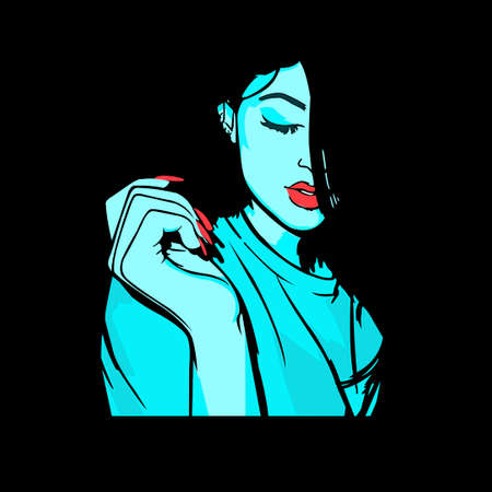 A Girl In Pose for Photo Vector in Dark Backgroundのイラスト素材