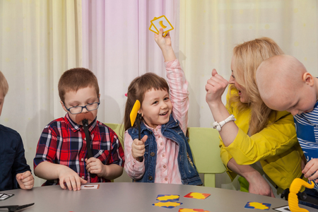 Children play board gamesの写真素材