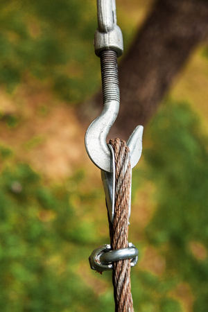 Fastening of a cable and a metal hookの写真素材