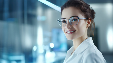 Professional Diversity. Tech-Savvy Women, Entrepreneurial Spirit, White-Collar Lifestyle, Scientist in Modern Lab with Specialist Team, Workplace Dynamics Concept.の素材