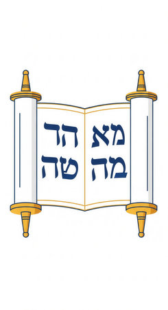 An illustration of an open Torah scroll with Hebrew text. This clean icon represents Judaism, faith, and tradition. Ideal for religious content, educational materials, and holiday designs.の素材